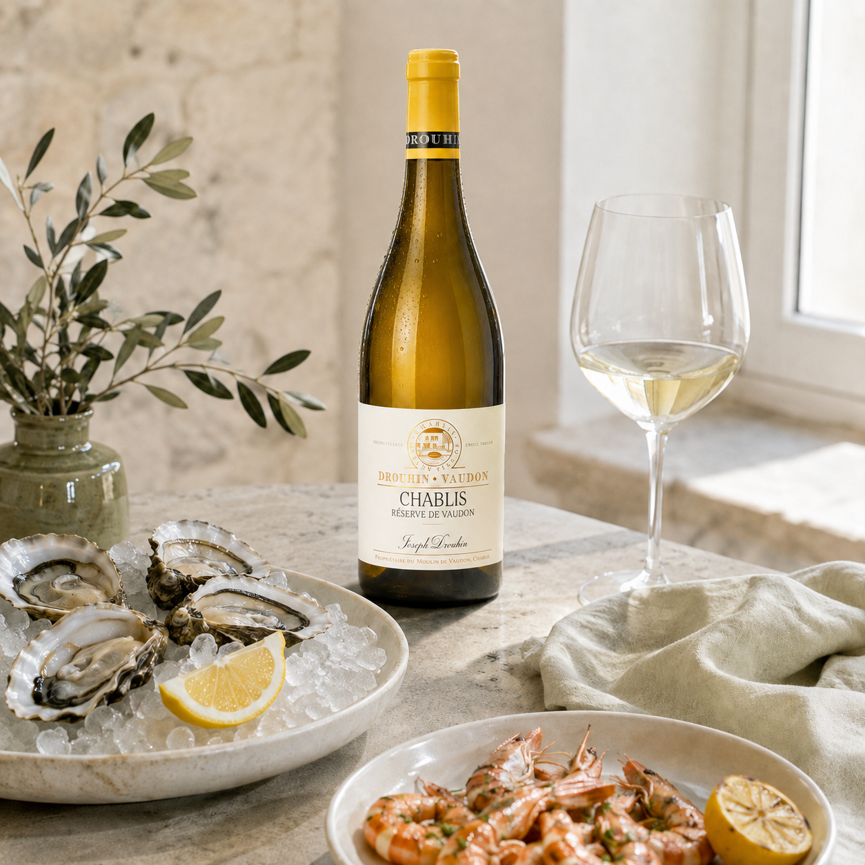Chablis with oysters and seafood