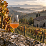 Cloudy deep amber VEJ Malvasia overlooking the Parma hills vineyard