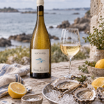 Chilled Terre de l’Élu Roc’h Avel 2025 with oysters by the sea