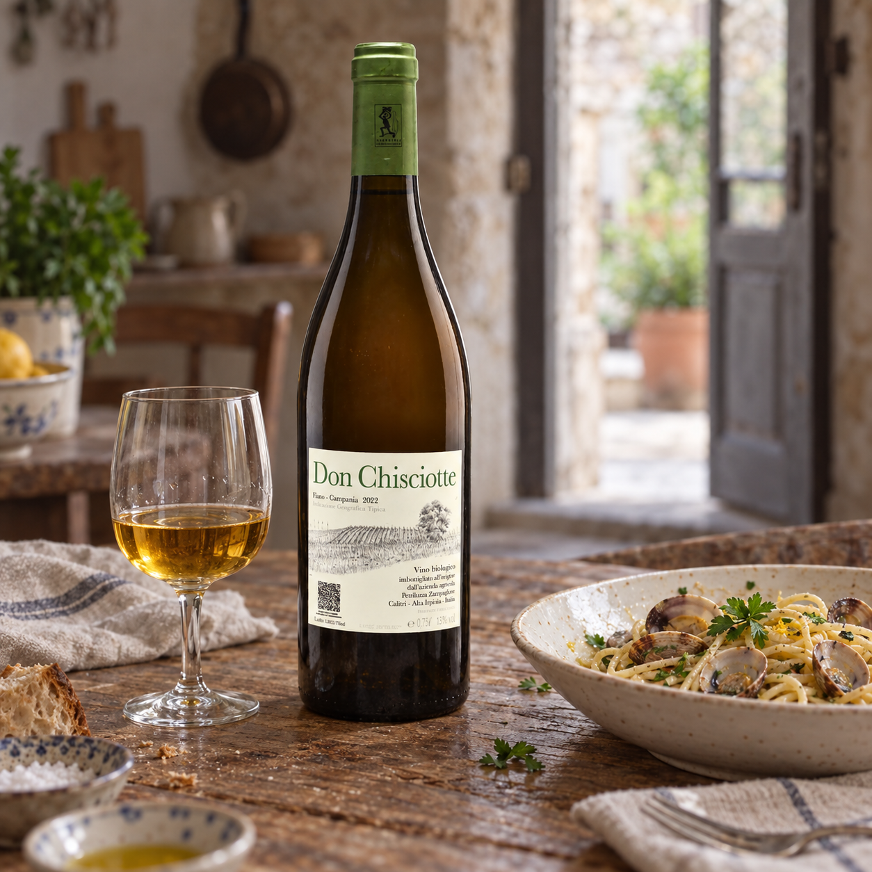 Don Chisciotte Fiano with farmhouse seafood pasta
