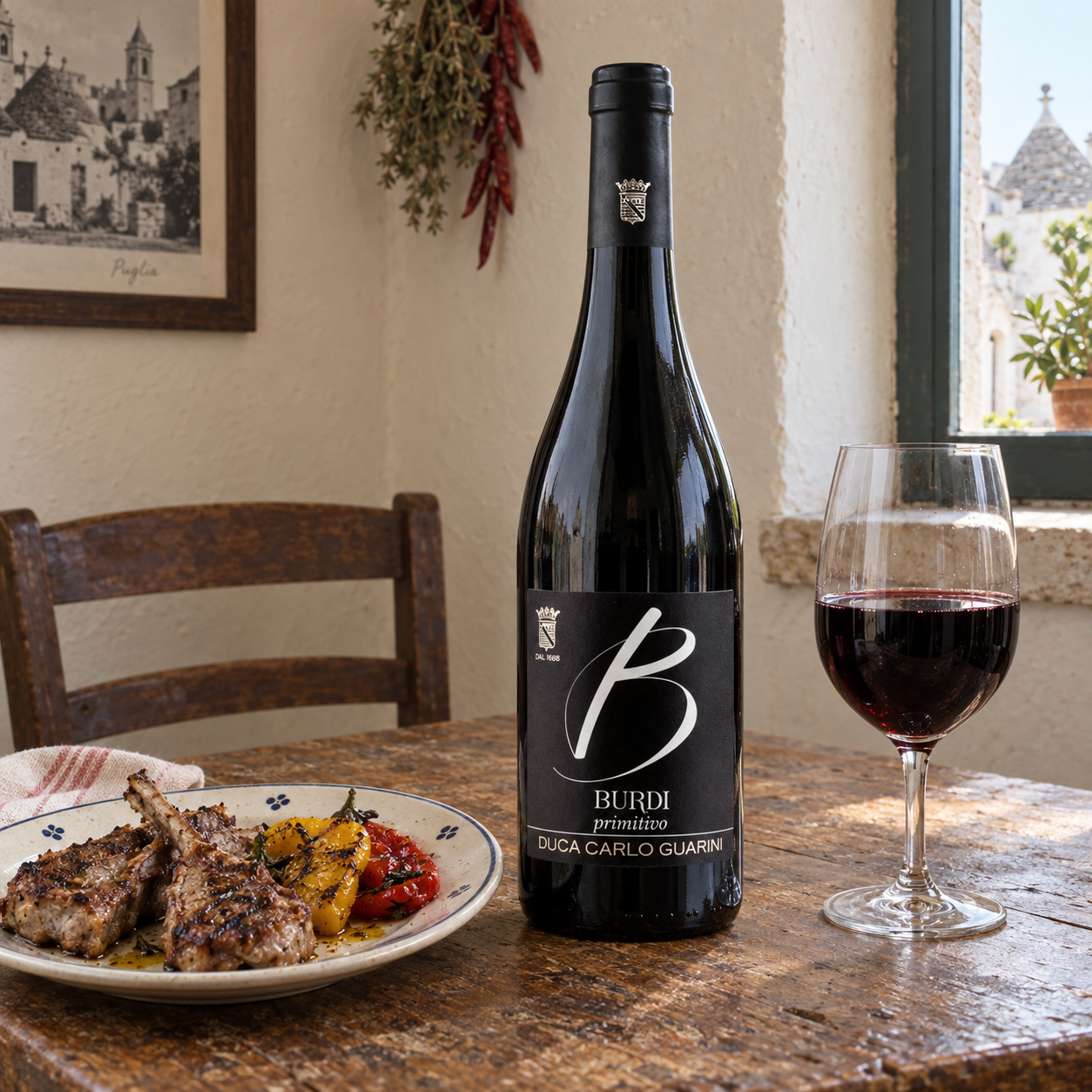 Duca Carlo Guarini Burdi Primitivo with grilled lamb and dark red wine