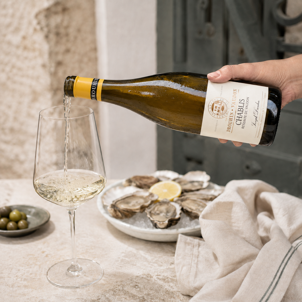 Chablis poured into a Chardonnay glass