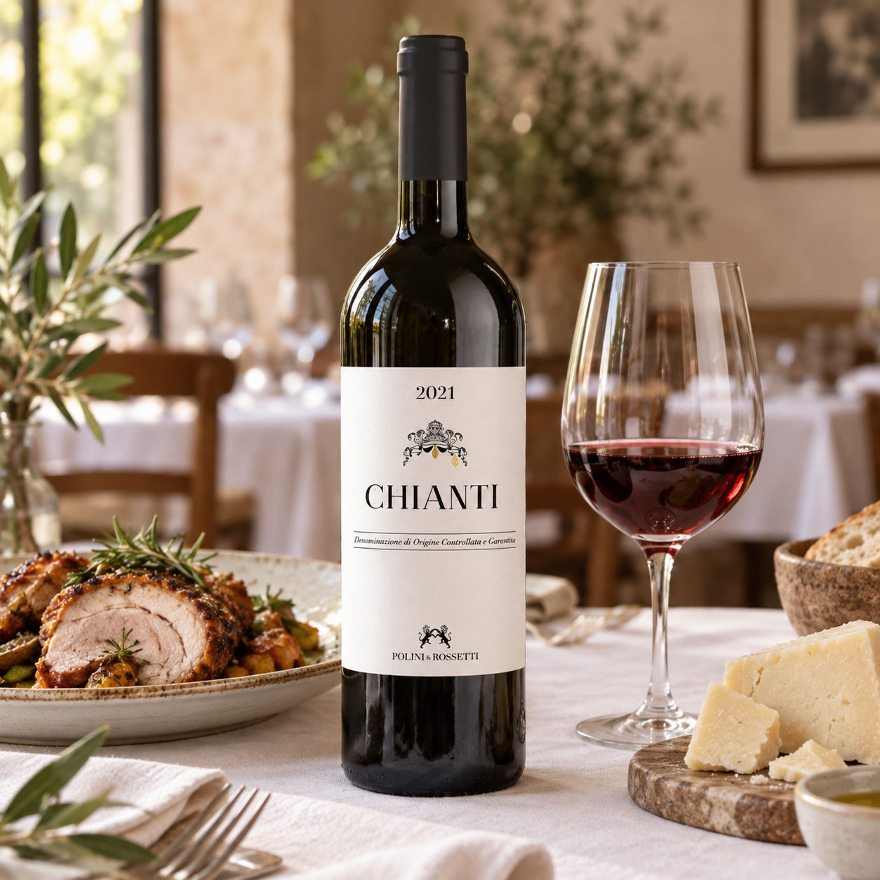 Polini and Rossetti Chianti with roast pork, Pecorino and red wine