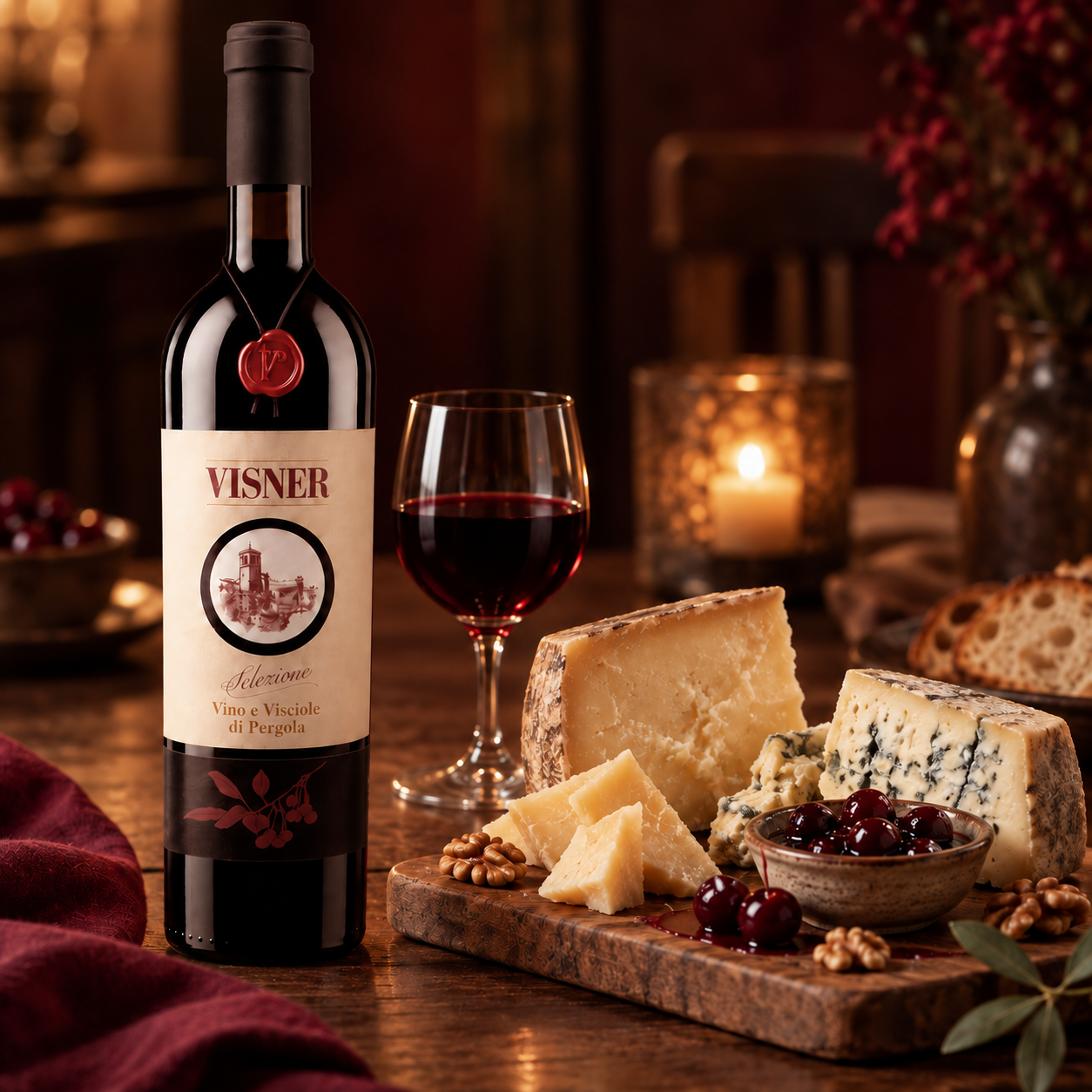 Visner di Pergola with mature Italian cheese